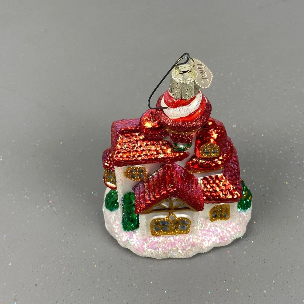 Old World Christmas Glass Ornaments Santa Claus and Gingerbread House Set of 2
